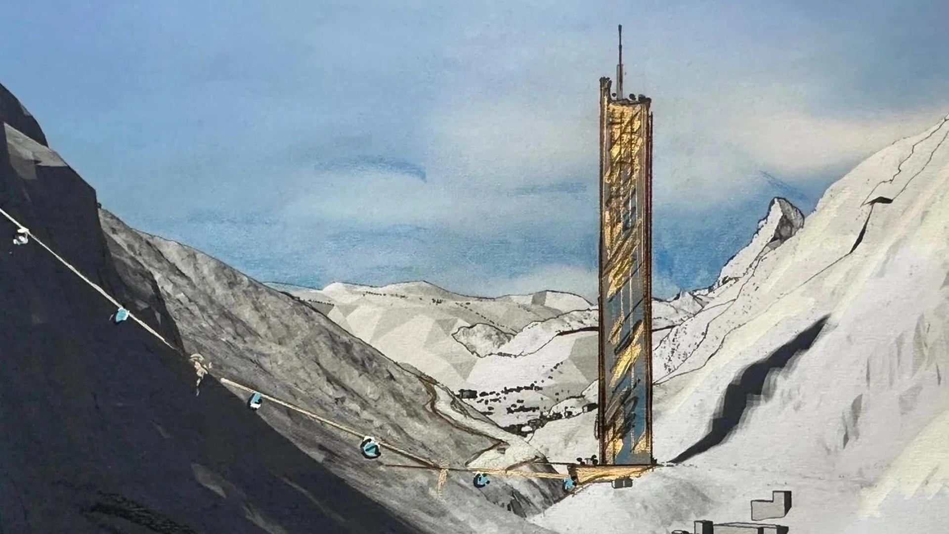 Arranha-céu no meio das montanhas? Projeto prevê torre de 260 metros, com moradias acessíveis, teleférico direto para o esqui e megassala de concertos